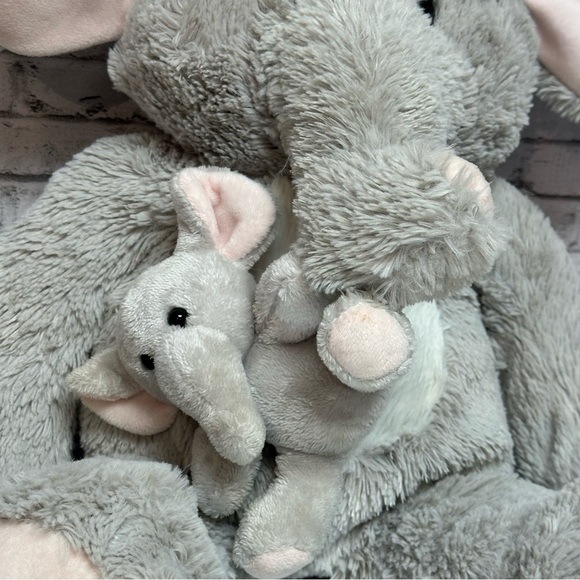 HUG FUN 20" ELEPHANT and BABY Hugging Stuffed Animal Plush Gray Pink Floppy Ears - Picture 10 of 14
